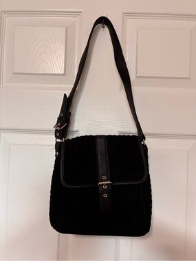 Talbots Shoulder Bag Handbag Purse Black Velvety Quilted
